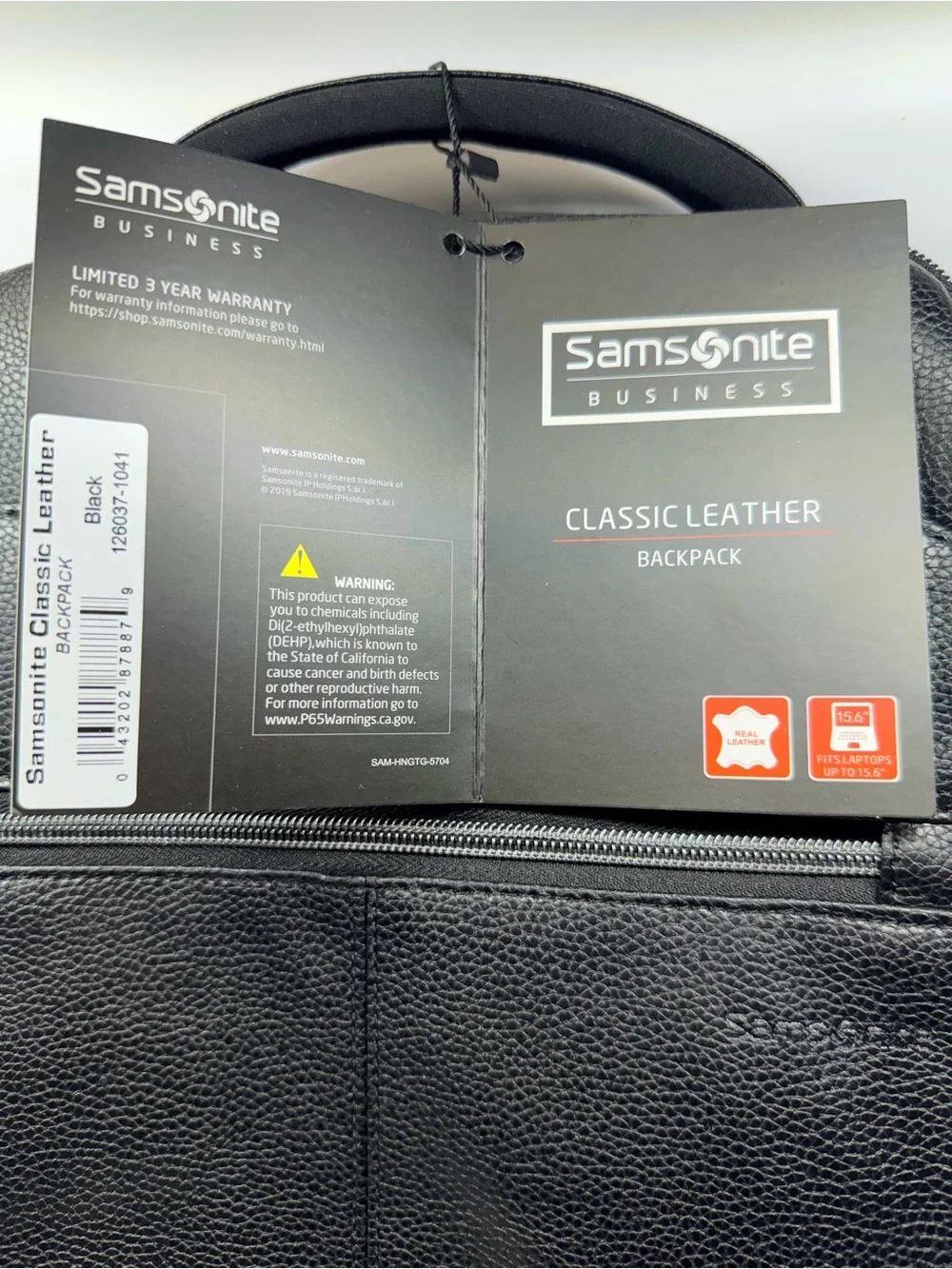NEW Samsonite Classic Leather Business Backpack Black 15.6” Laptop Bag